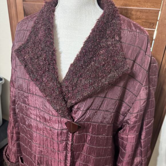 Peter Nygard Womens Coat Mohair Alpaca Wool Reversible Burgundy Jacket sz 14 - Picture 9 of 11
